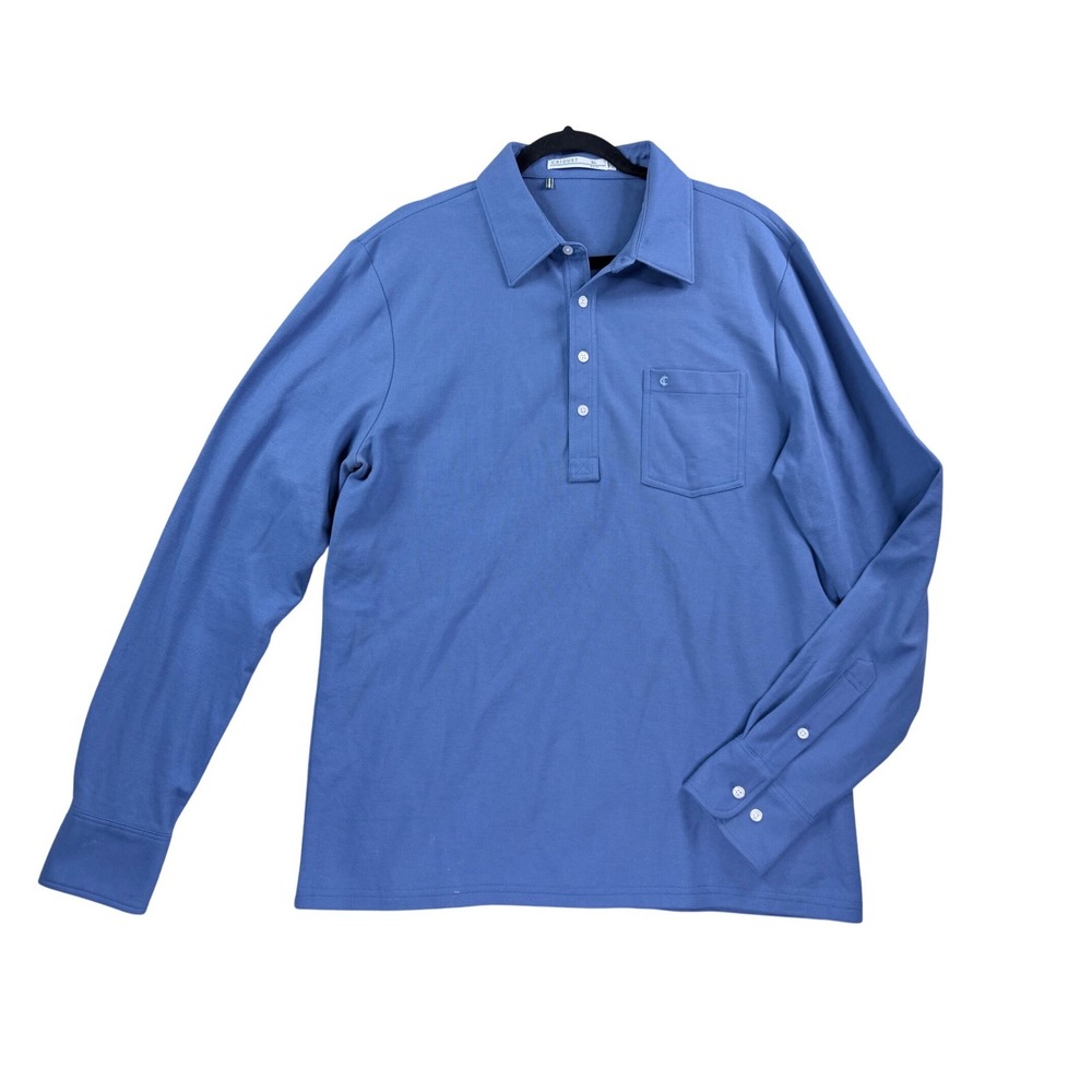 Criquet Polo Shirt Mens XL Blue Good Slim Fit Long Sleeve Pique Pocket
